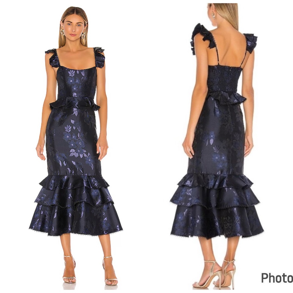 V Chapman Violet Dress Floral In Navy Size 14 Midi‎ Ruffle Corset Tiered